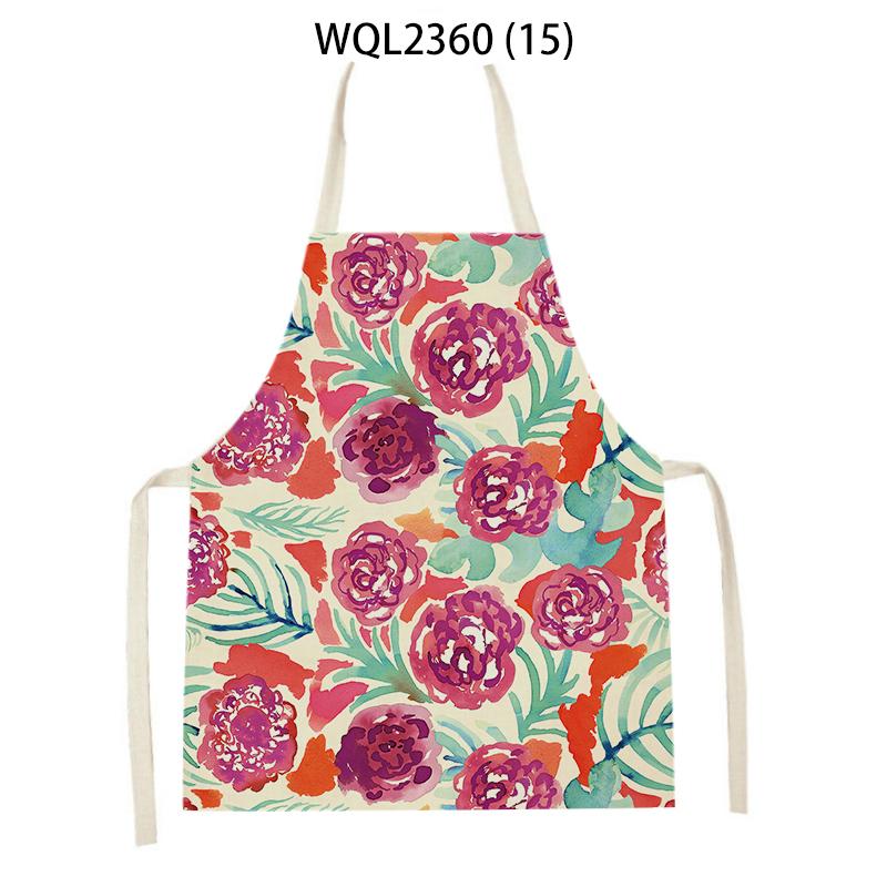Flowers Pattern Kitchen Sleeveless Aprons Linen Bib Household Men Women Antifouling Clean Cooking Baking Waist Bib