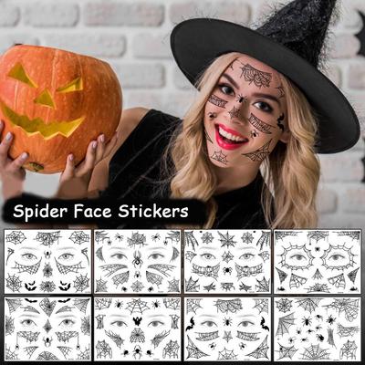 12Sheets Waterproof Spider Web Face Patch Halloween Mouth Halloween Scary Tattoo DIY Body Art Decals Temporary Tattoos Stickers