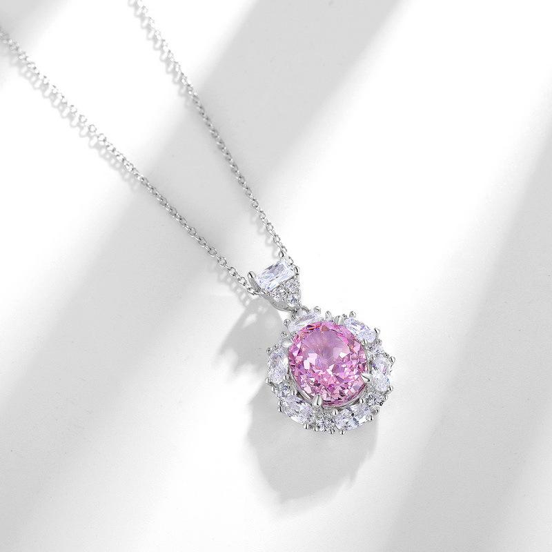 Smykketrend Nett Rød Ice Cut Høykarbon Diamantanheng Kravebenskjede S925 Sølvfarge Treasure Sølvsmykkerhalskjede