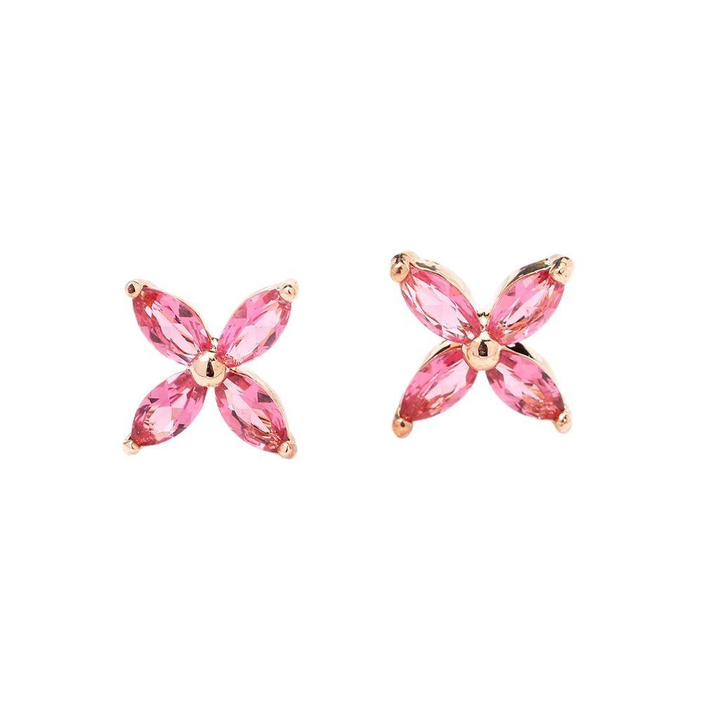 New Product Simple Gold-plated Stone-inlaid Red Flower Stud Earrings Temperament Korean Version Sweet and Elegant Earrings Earrings Lady Style