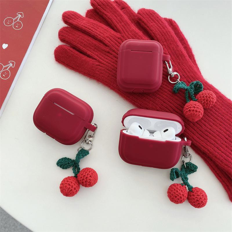 Ins burgundy cherry for AirPods pro1 protective case simple 1st generation third generation apple wireless earphone case