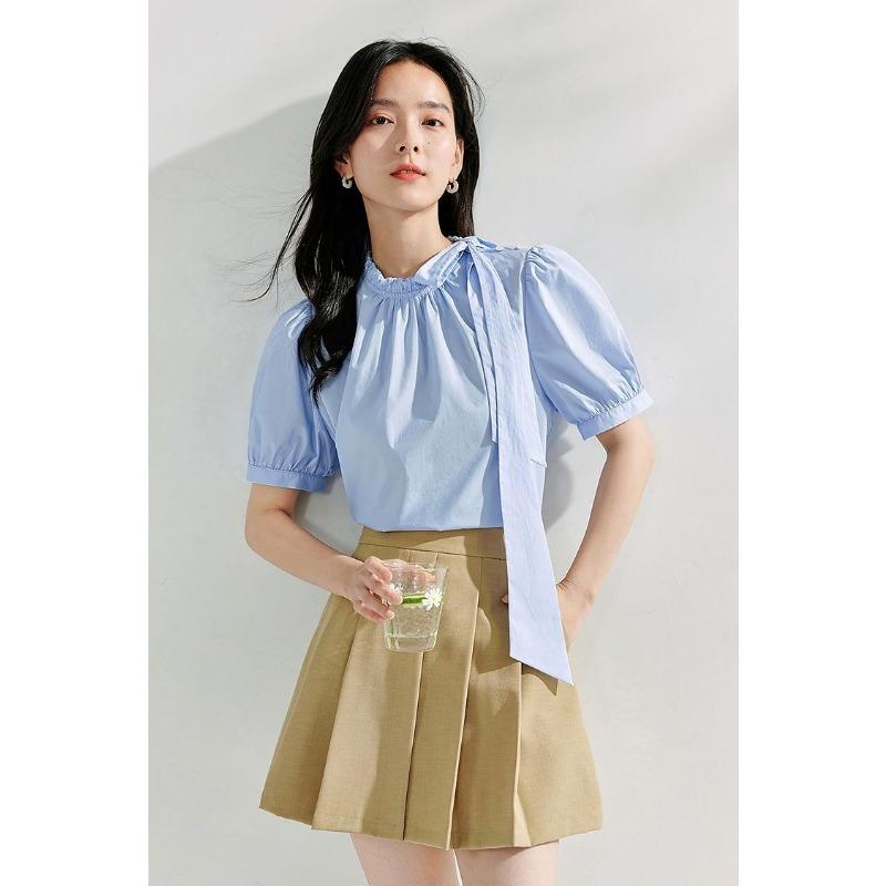 Sommer Damen Neuer Stil Französischer Chic Schnürung Puffärmel Locker Schlankes Hemd