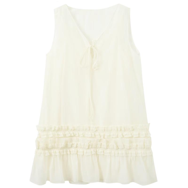Sancai 2026 Summer Petite V-Neck A-Line Tiered Sleeveless Dress S