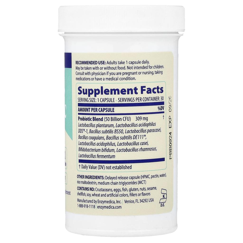 Enzymedica, SubCulature™ Probiotic for Bloating, 50 Billion, 30 Delayed-Release Capsules