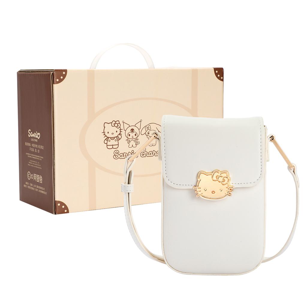 New Sanrio Hello Kitty Synthetic Leather Cell Phone Pouch Shoulder Bag Regular Women's Brown/Ecru/Black HHF41141