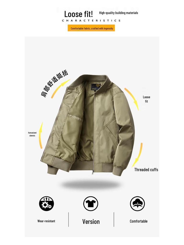 2024 Men's Pilot-Style Baseball Collar Jacket - Loose Fit for Spring & Autumn