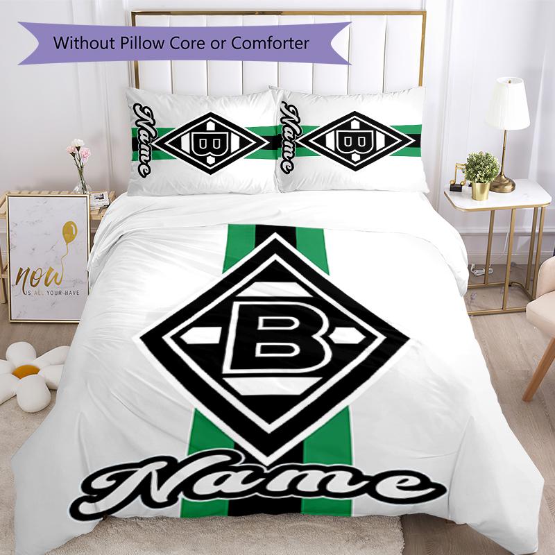 3pcs Custom Name Borussia Mönchengladbach Bedding Set Duvet Cover Closure Includes 1 Duvet Cover & 2 Pillowcases for All Seasons Bedroom Decor