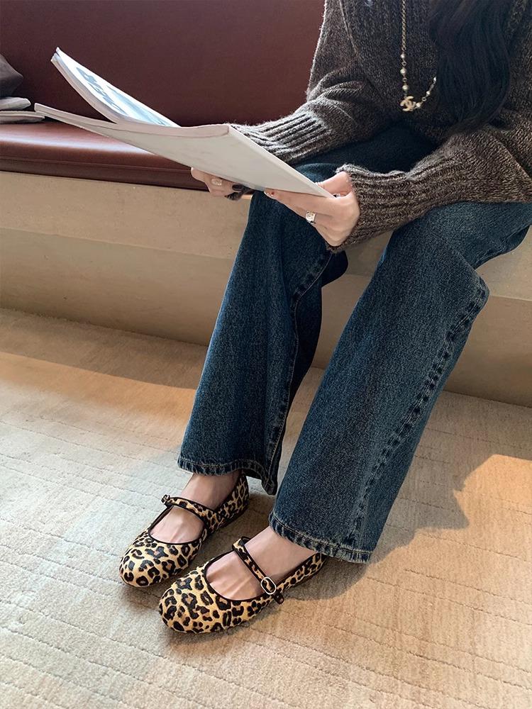 

Версия из овчины~ Леопардовый принт кожа мех ремешок с пряжкой балетки мэри джейн на плоской подошве женские туфли бабушки 40 цветной печати леопарда