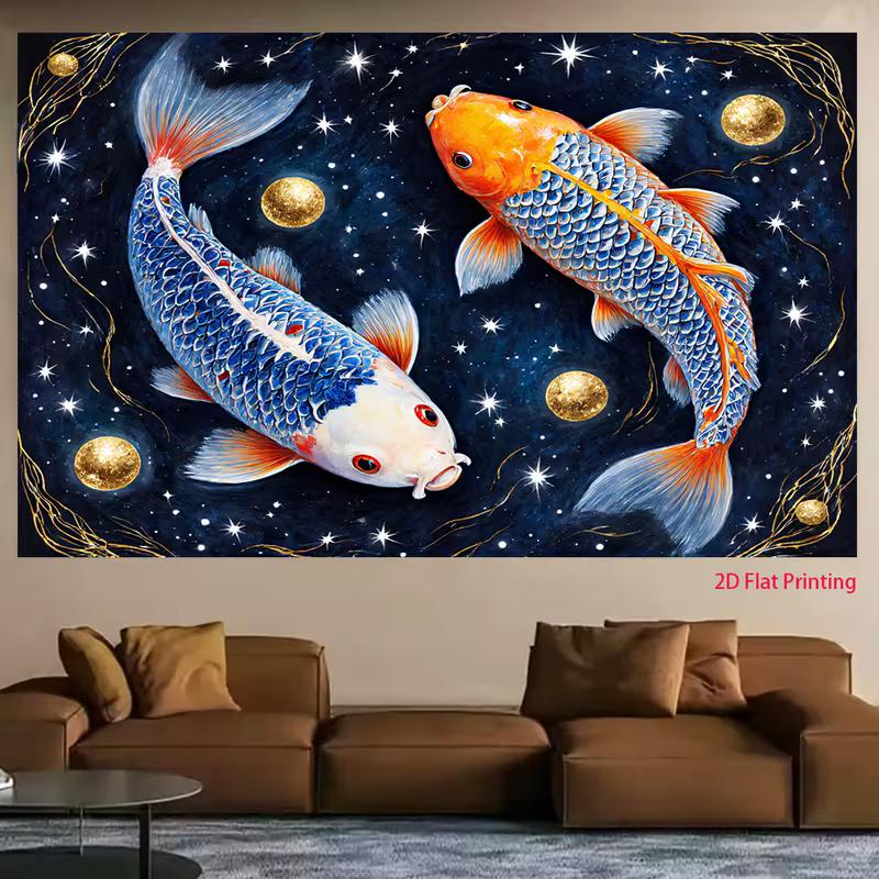 2D Pisces Koi Fish Gold Moon Backdrop Modern Aesthetic Photography Background