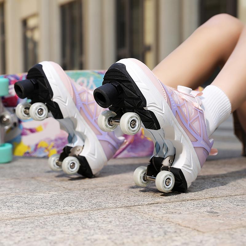 Mens Four-wheel Walking Shoes Women's Roller Skates Children's Skates Boys'/ Girls' Sports Shoes with Brake
