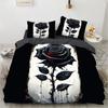 3pcs Black Grey Rose 3D Printed Beding Set Soft Washable Soft Duvet Cover Set King Quen Twin Sized Dimensions Birthday Gift Bedrom Decoration