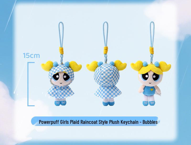 Powerpuff Girls Plaid Plush Raincoat Pendant with Detachable Bag