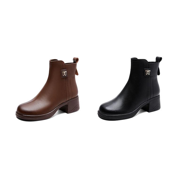 Plateau Leder Martin Stiefel mit dickem Absatz Damen Retro Lässig Vielseitige Kurze Stiefel Runde Spitze Britische Chelsea Boots