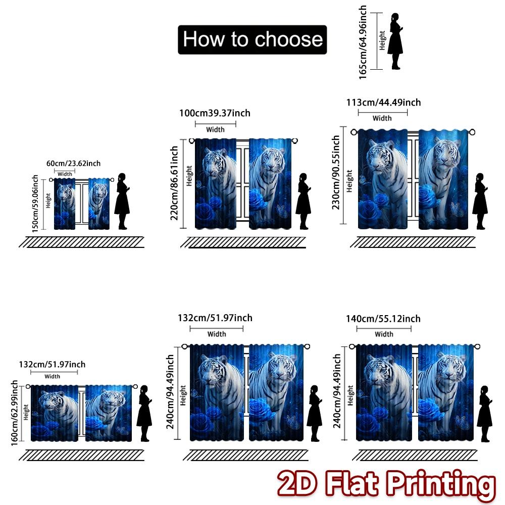 Flat Printing Window Drapes Mystic Tigers Roses Digital Printed Polyester Birthday Party Use Event Curtain Set Of 2 Made Washable