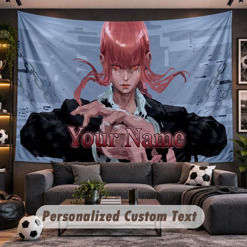Wall Hanging Tapestry Custom NameChainsaw Man Pattern Personalized Printed Fabric Wall Decor