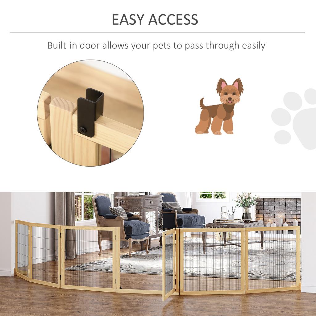 Wooden Pet Gate Freestanding Dog Security Barrier With Two Support Feet Natural Tone