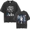Summer Unisex Vintage Top Fashion Tee ADO Hibana World Tour 2026 Vintage Washed T Shirts Japanese Singer Fashion Oversized T-shirts