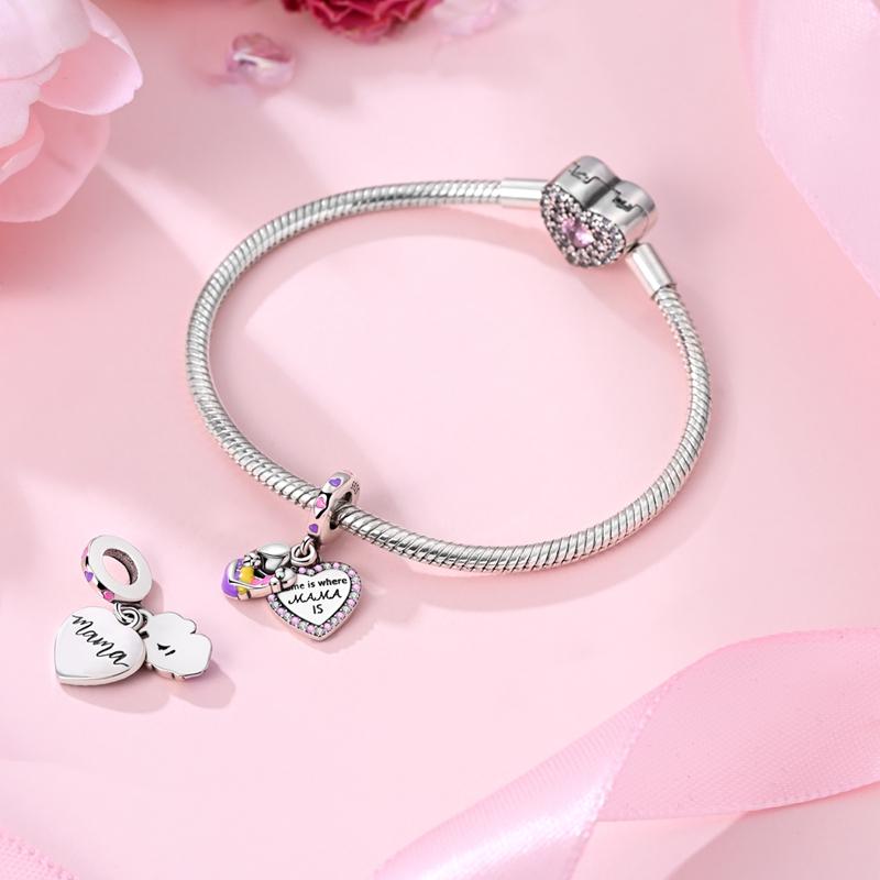 Original Charms Copper Mother'S Day Parent-Child Pendants Fit Charms Plata Bracelets For Women Women Jewelry Making Diy