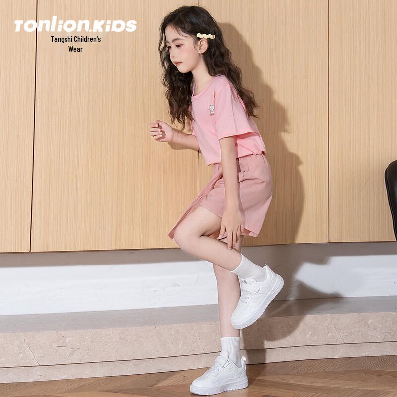 Tangshi Girls Summer Two-Piece Set (Short-Sleeved Top & Pleated Skirt-Pants) 160