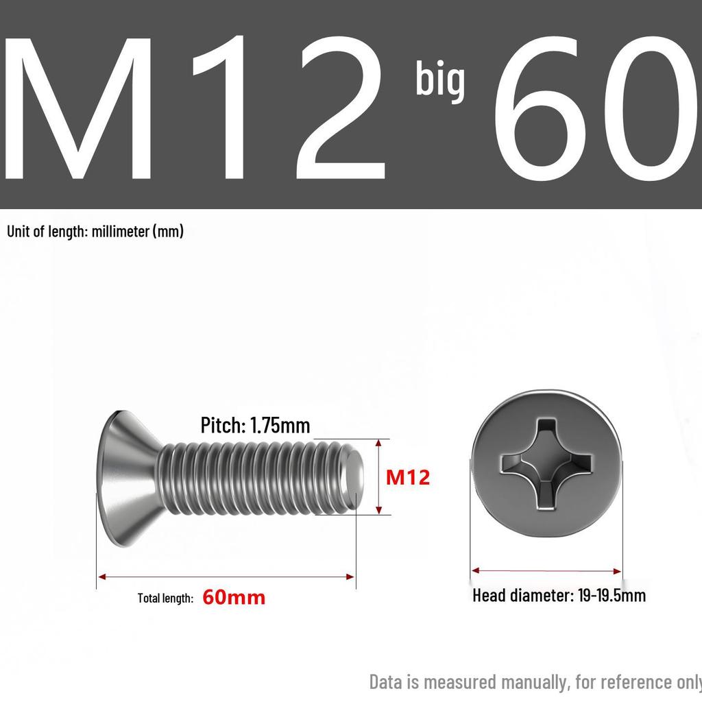 201 Stainless Steel Countersunk Phillips Head Screw: Flat Head Bolt M2-M8