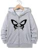 Boys Girls Zipper Hooded Sweatshirt Cool Horror Skull Butterfly Pattern Long Sleeve Casual Hooded Jacket with Front Pockets