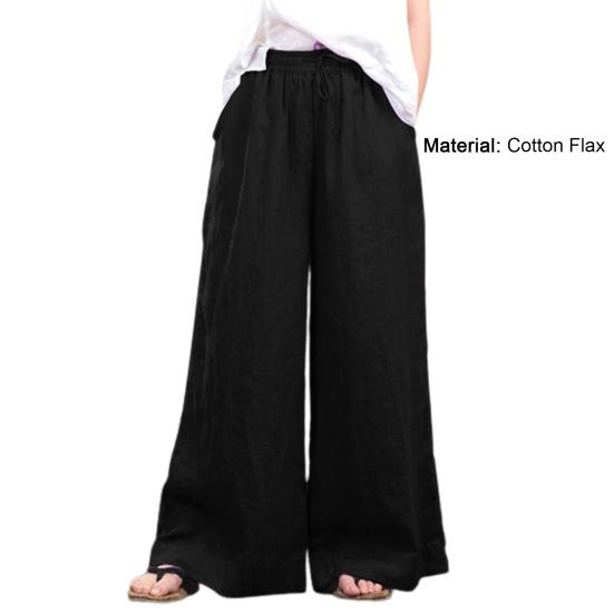 Women Pants Mid Waist Loose Fit Solid Color Wide Leg Lady Trousers for Daily Wear