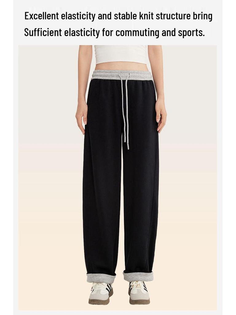 Merinowolle Air Layer Damen High Waist Weitbeinige Sweatpants - Herbst Sportlich Lässig Zwei-Trage-Design Gerades Bein