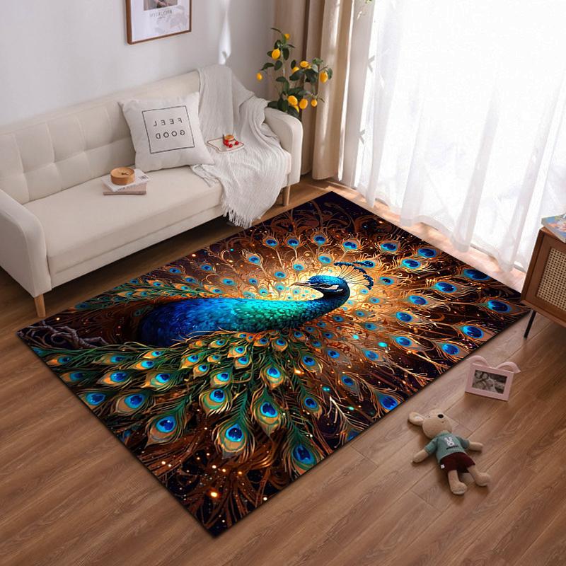Majestic Peacock Illustration with Vibrant Colors Non-slip rug suitable for living room and bedroom sofas sofas