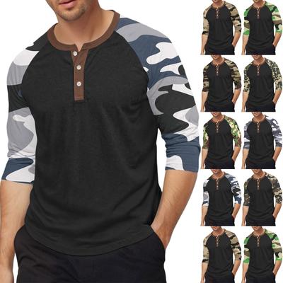 Men's Top with Three-quarter Sleeves and Camouflage Print
