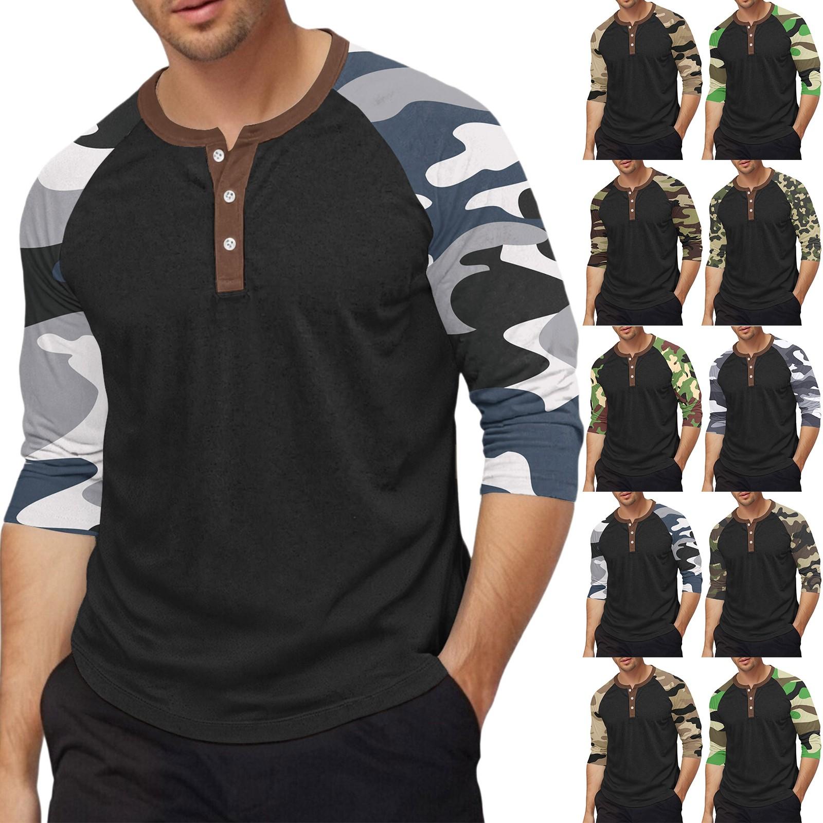 

Men s top with three-quarter sleeves and camouflage print XL