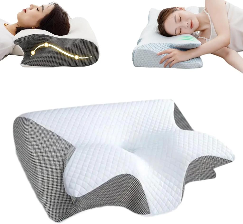 Stitching Color Pillow Memory Foam Cervical Ergonomic Contoured Orthopedic Relaxing Cervical Pillow Versatile Support Pillow