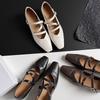 The Same Retro Mary Jane Single Shoes Women's 2025 Spring New Flat Bottom Square Head Buckle Belt Leather Women's Shoes