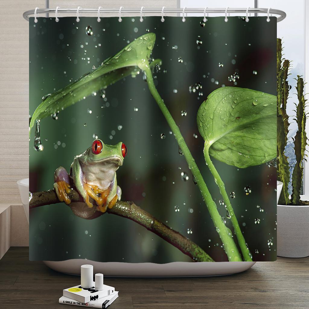 Lustiger Frosch Duschvorhang für Badezimmer Pilz Schmetterling Floral Grüne Pflanze Cartoon Tier Wasserdicht Polyester Duschvorhang