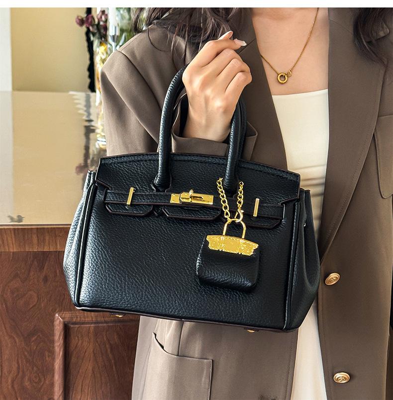 Borsa Kelly sensazione alla moda motivo litchi borsa da donna nuova borsa a tracolla versatile di grande capacità borsa portatile platino