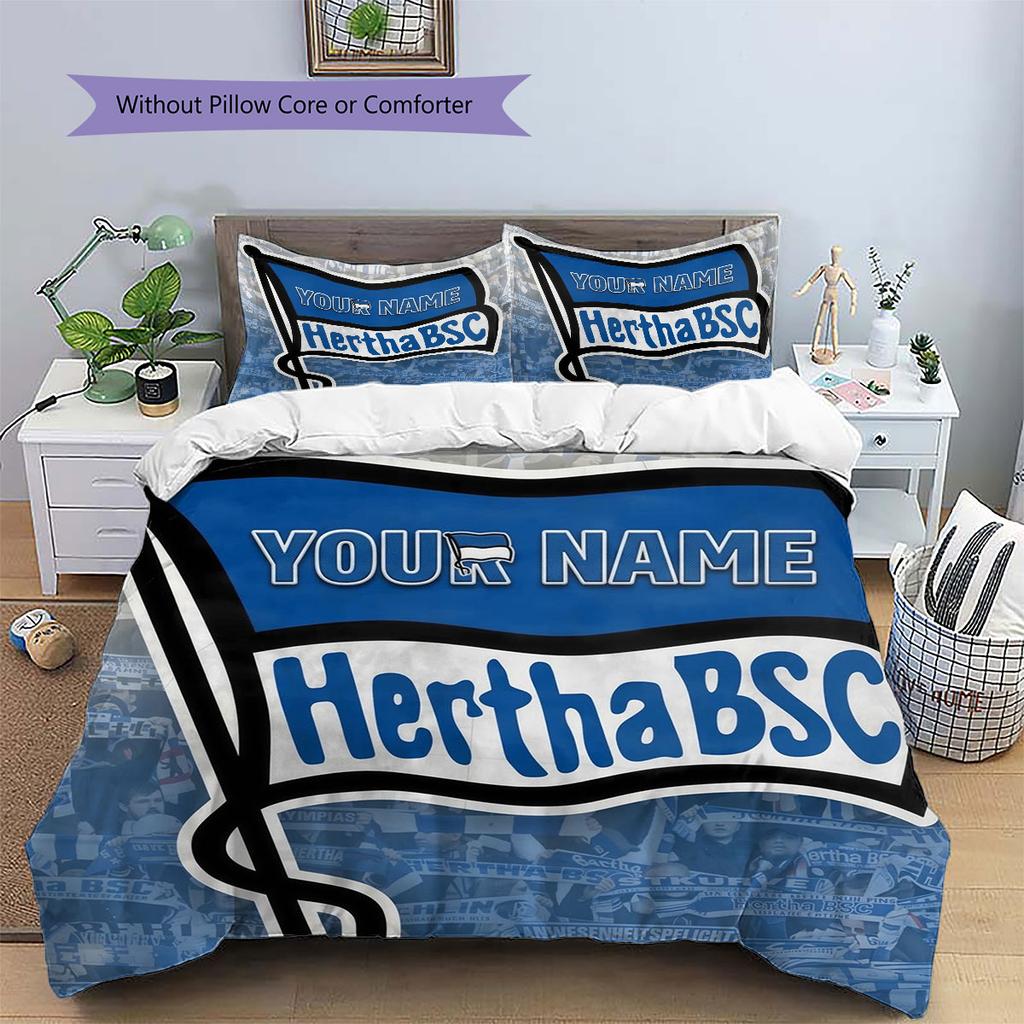 Hertha BSC Custom Name Pattern Bedding,Quilt Set Quilt Cover Pillowcase Home Birthday Gift(1 * Duvet Cover + 2 * Pillowcase, Without Core)