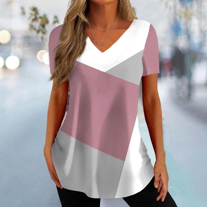 Women's T-Shirt Fashion V-Neck Summer Short Sleeve Loose Streetwear Female Clothes
