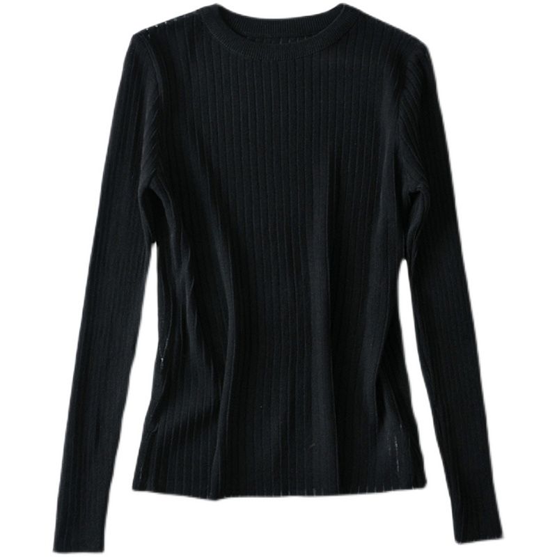 Fashion Wind New Spring New Fashion Women's Clothing Long Sleeves Slim Fit Pullover Regular Knitting Rib Upper Garment 2 Color