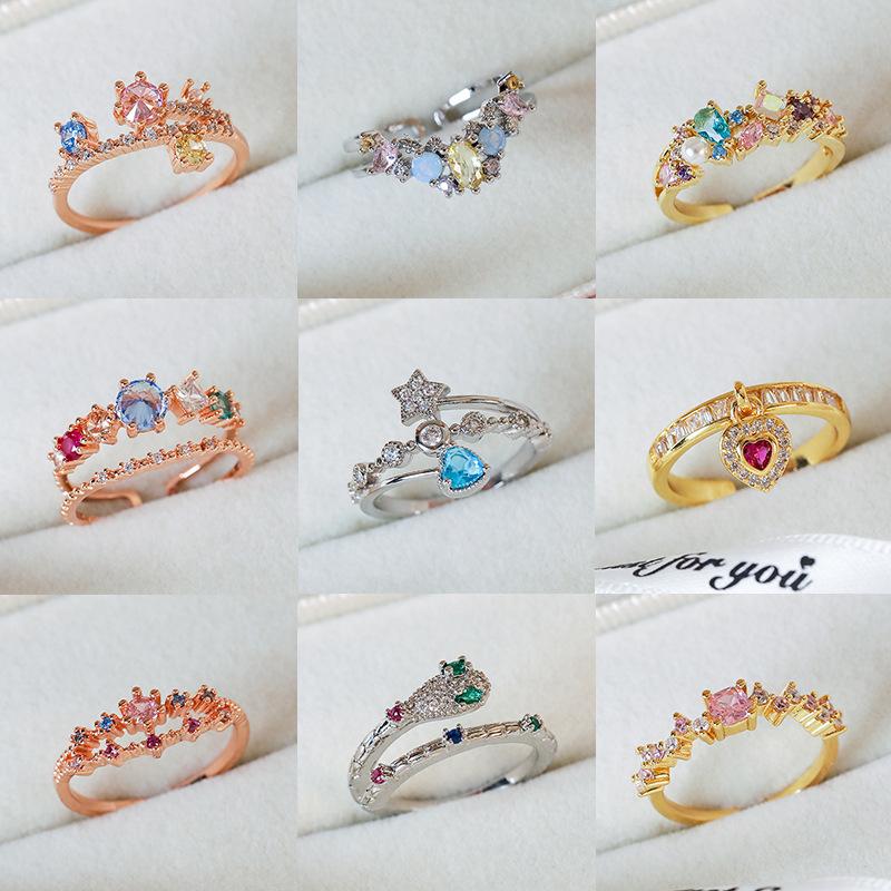 Light luxury niche European and American zircon love ring, female ins design open index finger ring