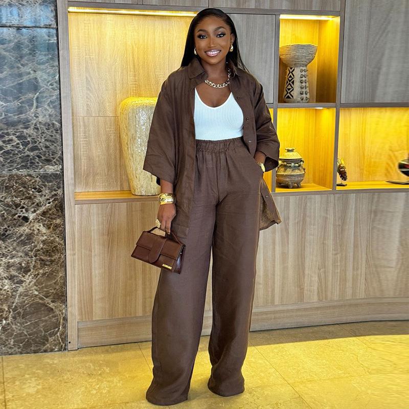 

Повседневный костюм для африканских женщин: Стильный комплект-двойка: топ с рукавами семь восьмых и брюки M