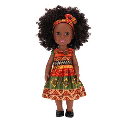 14 Inch Black Doll with Hairband Cute Dress Afro Hair Girls Fashion Doll Changeable Clothes