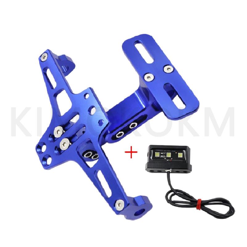 

Motorcycle Universal Adjustable License Number Plate Bracket Rear Turn Signal LED Lamp Holder CNC Registration Plate Holder синій