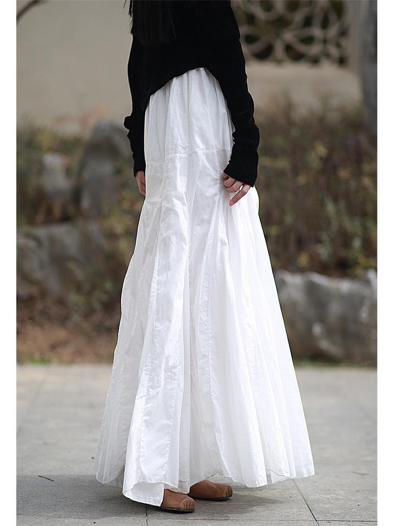 Spring/Summer Cotton Double-Layer Fishtail Midi Skirt - Cool Lotus Step Design, Available In 4 Colors
