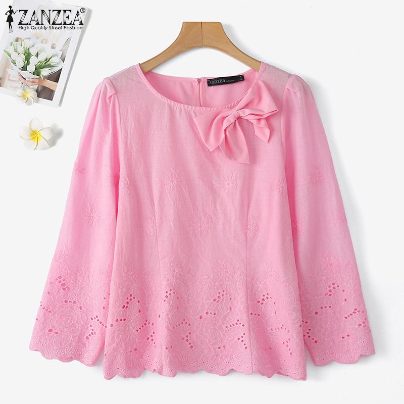 

ZANZEA Women Casual Round Neck 3/4 Sleeve Loose Patchwork Blouse S чёрный