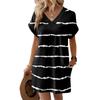 Damenmode Gestreifter Druck V-Ausschnitt Kurzarm Tasche Lässiges Pulloverkleid