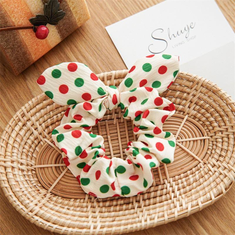 12pcs/pack Merry Christmas Pretty Print Hairbands for Women Girls Thick Ponytail Holder Hair Ties Elastic Hair Bands Accessories