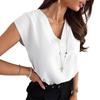 Damen Sommer Satin V-Ausschnitt Bluse Kurzarm Locker Lässig Oberteile