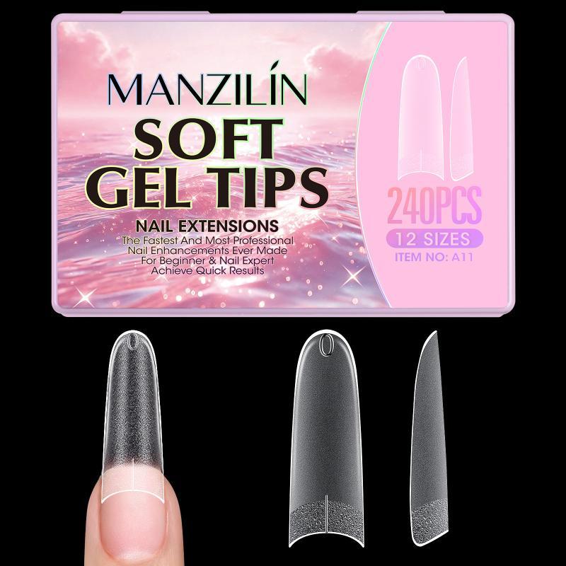 240Pcs Short Almond Soft Gel X Nail Tips Full Cover Coffin Stiletto Frosted Matte Fake Nails Press On Nails Diy Salon Manicure