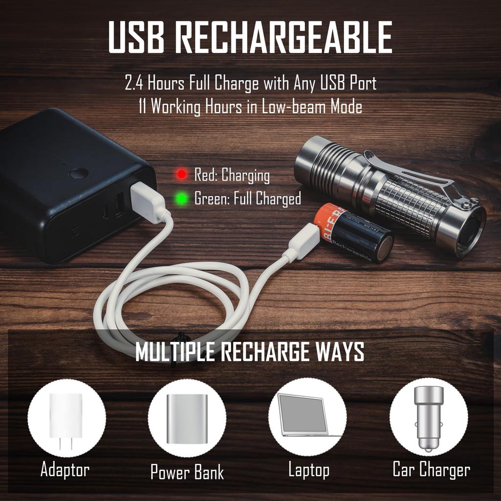 KeyUnity KF01, a Powerful, Compact, 90mm Long LED Flashlight with Clip, Stainless Steel Construction, Compatible with 16340 Batteries, Lightweight, IP