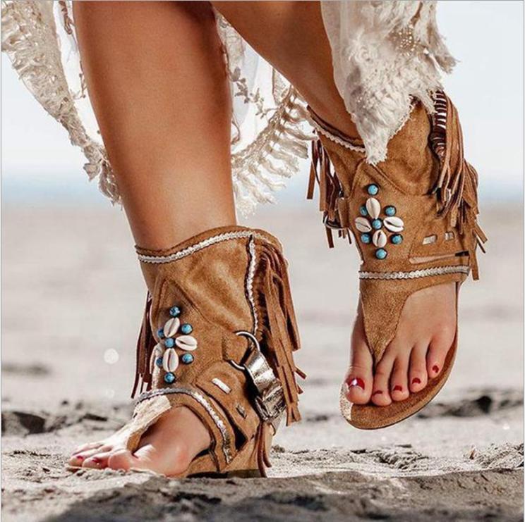 Fashion Women's Sandals 2025 Retro Gladiator Ladies Clip Toe Vintage Boots Casual Tassel Rome Fashion Summer Woman Shoes for Female New
