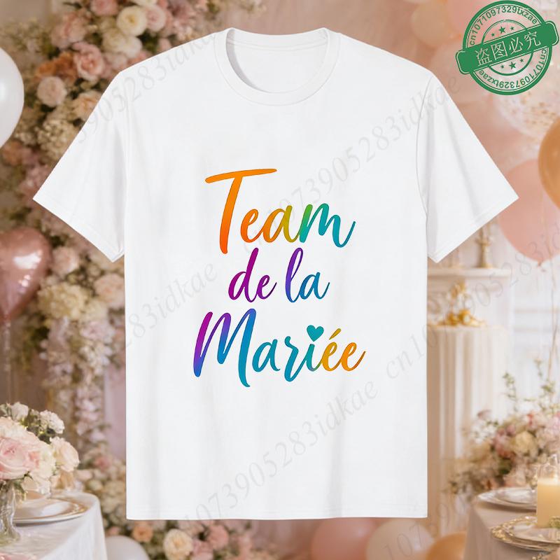 French Women Future Bride Team T-Shirts Colorful Heart Print Short Sleeve Tees for Bachelorette EVJF Party Bridal Wedding Squad